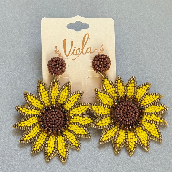 Viola Jewelry - VIOLA Earrings Sunflowers Beaded Yellow Brown Bohemian Post